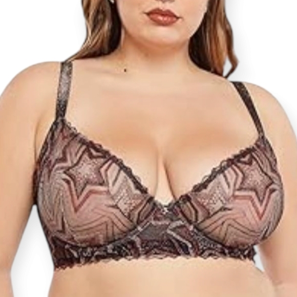 Savage X Fenty Plus Size Shining Star Unlined Demi Bra Metallic Lace Mesh 44D - Picture 1 of 16